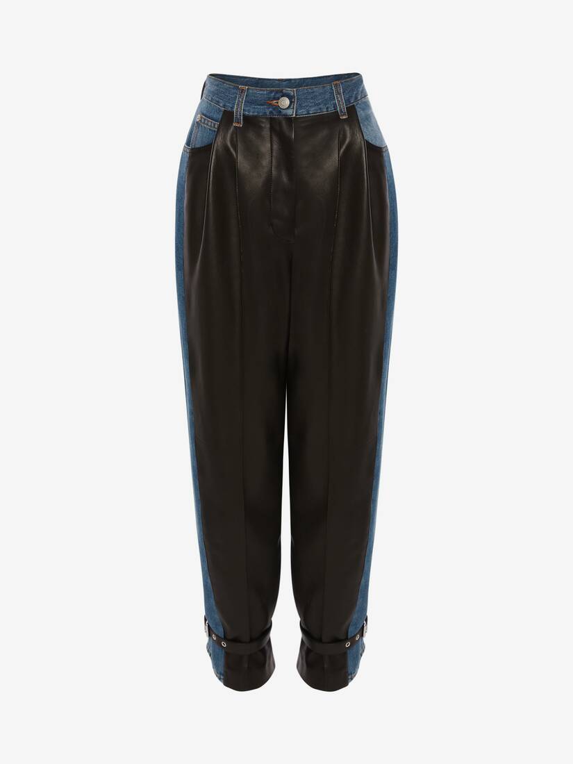 Pantalones Alexander McQueen Hybrid Cuero Mujer - Negros/Azules - Mexico 513-NIZDUC